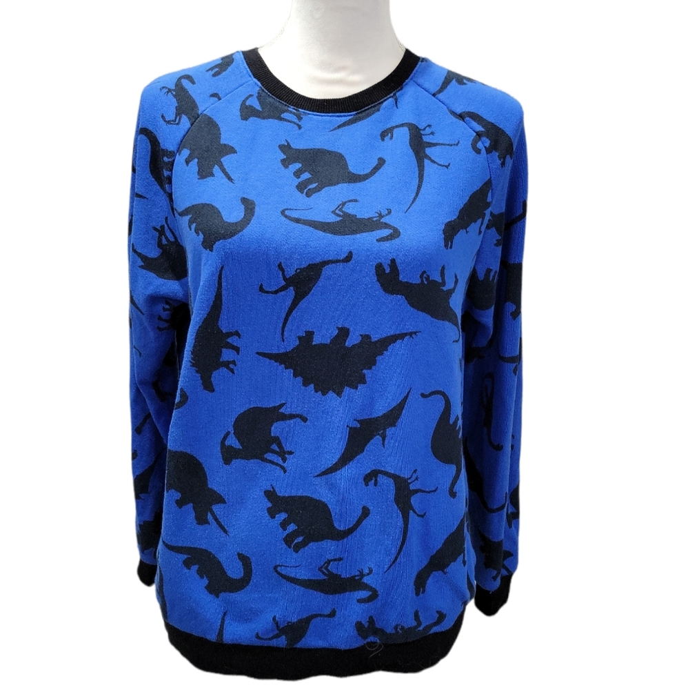 Forever 21 Blue & Black Dino Print Popover Sweatshirt Size Small